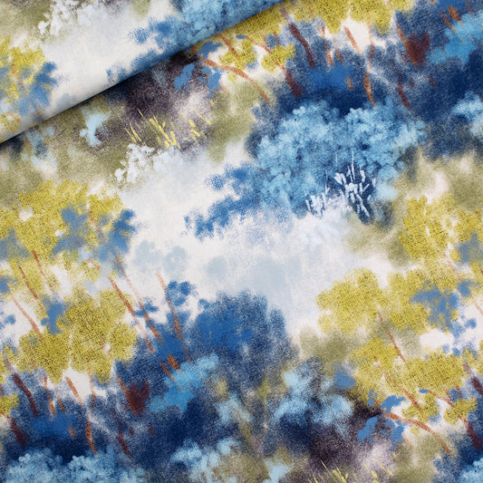 Dreamy Forest, Soft Beige and blue, Gabardine in tela di cotone