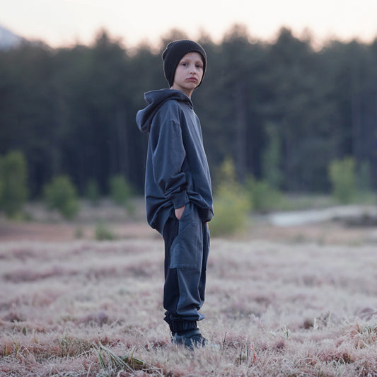 French terry, India Ink, felpa garzata