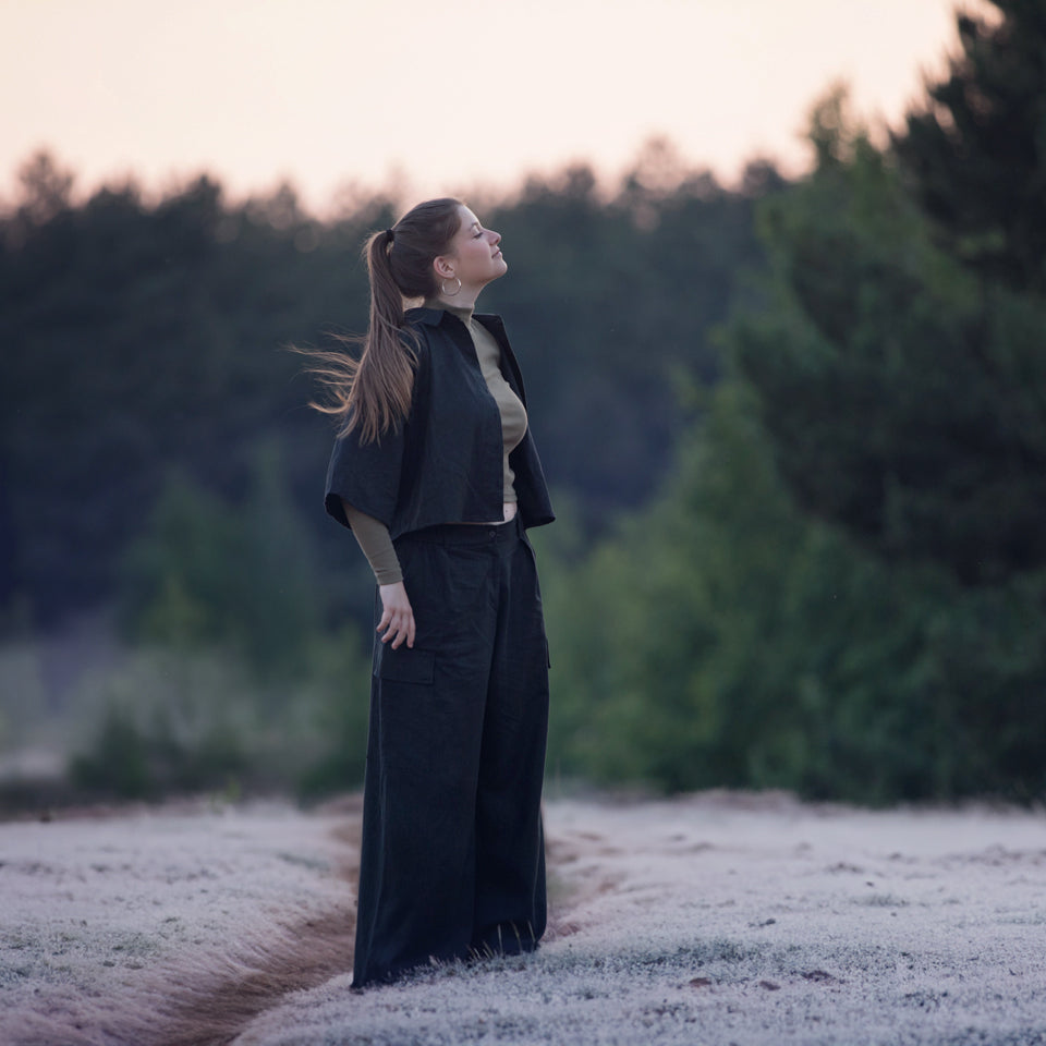 Lin et viscose, Noir Naturel