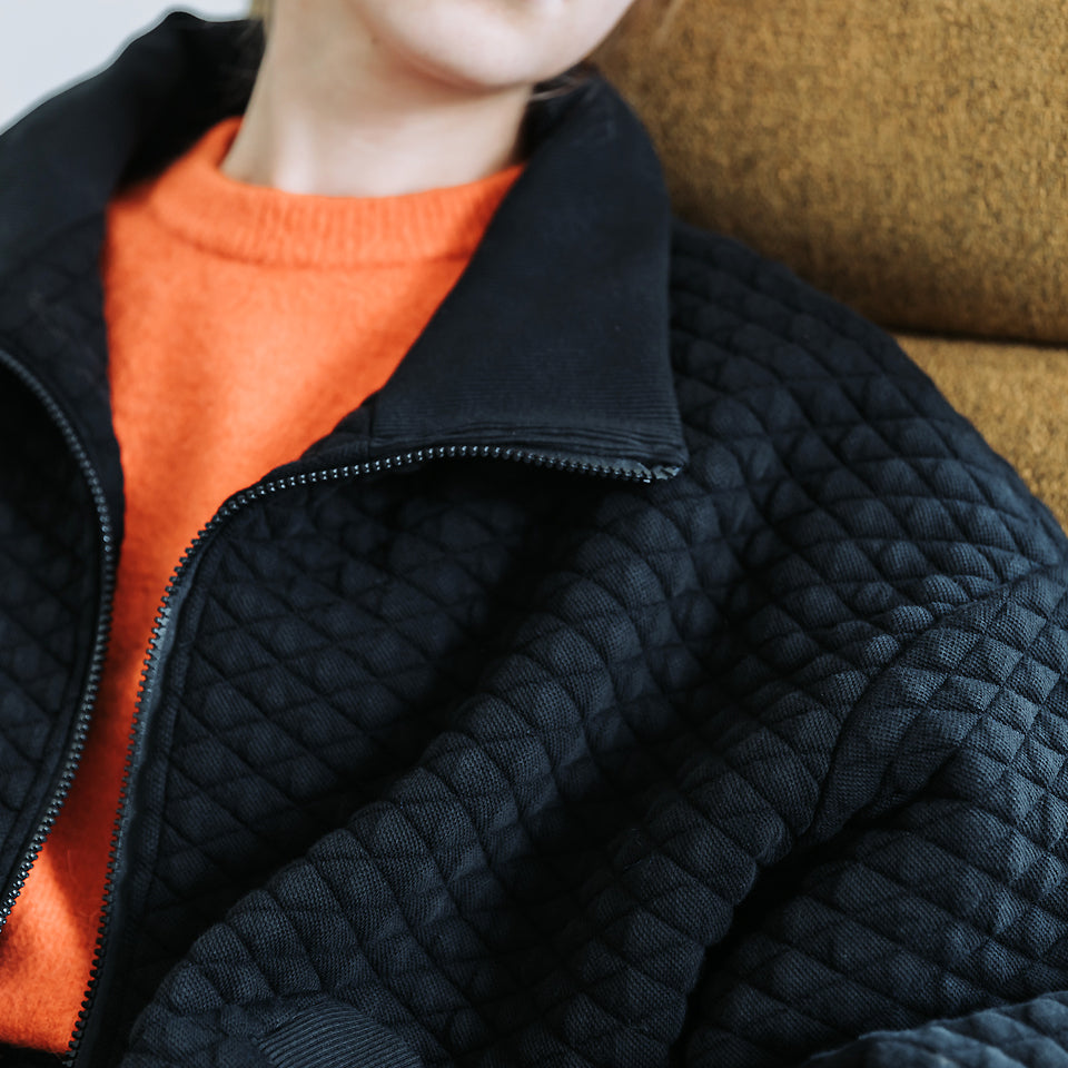 Quilted Piqué Knit, Black, Trapunta misto cotone