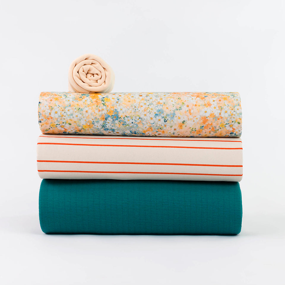 Quilted Knit, Teal Green, Trapunta misto cotone