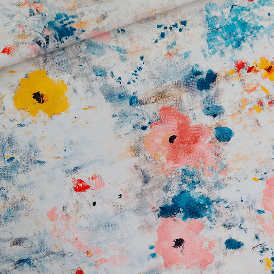 Roses on Canvas, Light gray, Gabardine in tela di cotone