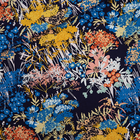 Wild Flowers, Evening Blue, Gabardine in tela di cotone