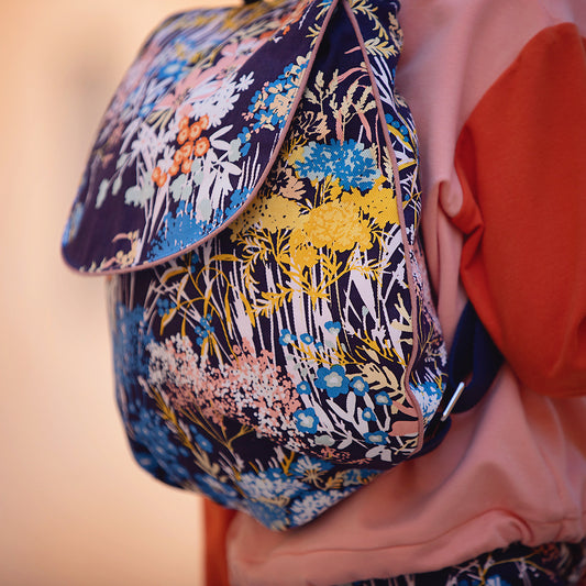 Wild Flowers, Evening Blue, Gabardine in tela di cotone