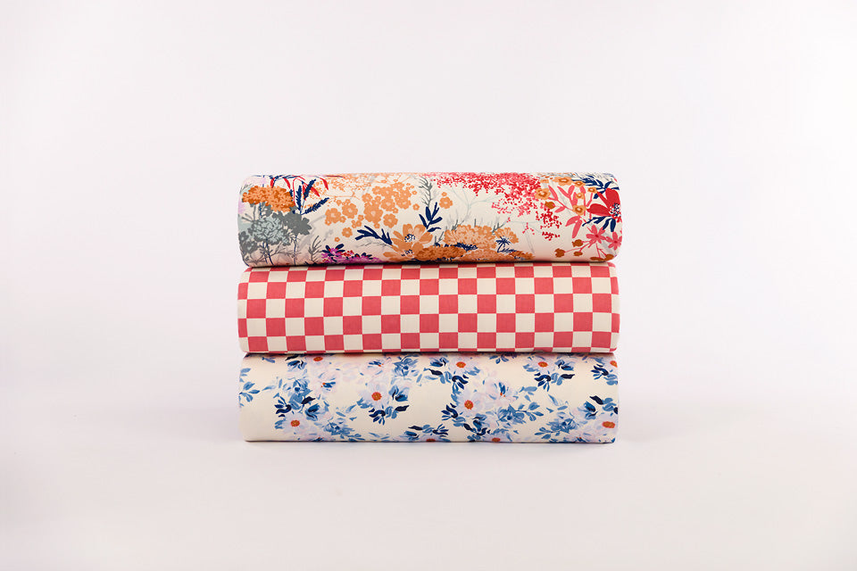 Rose plage, Blanc nuage, Gabardine en toile de coton