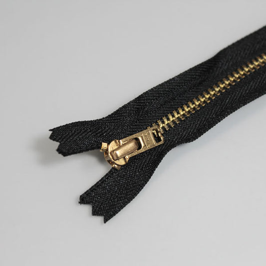 Jeans Zipper, 20cm, Black with Gold Teeth