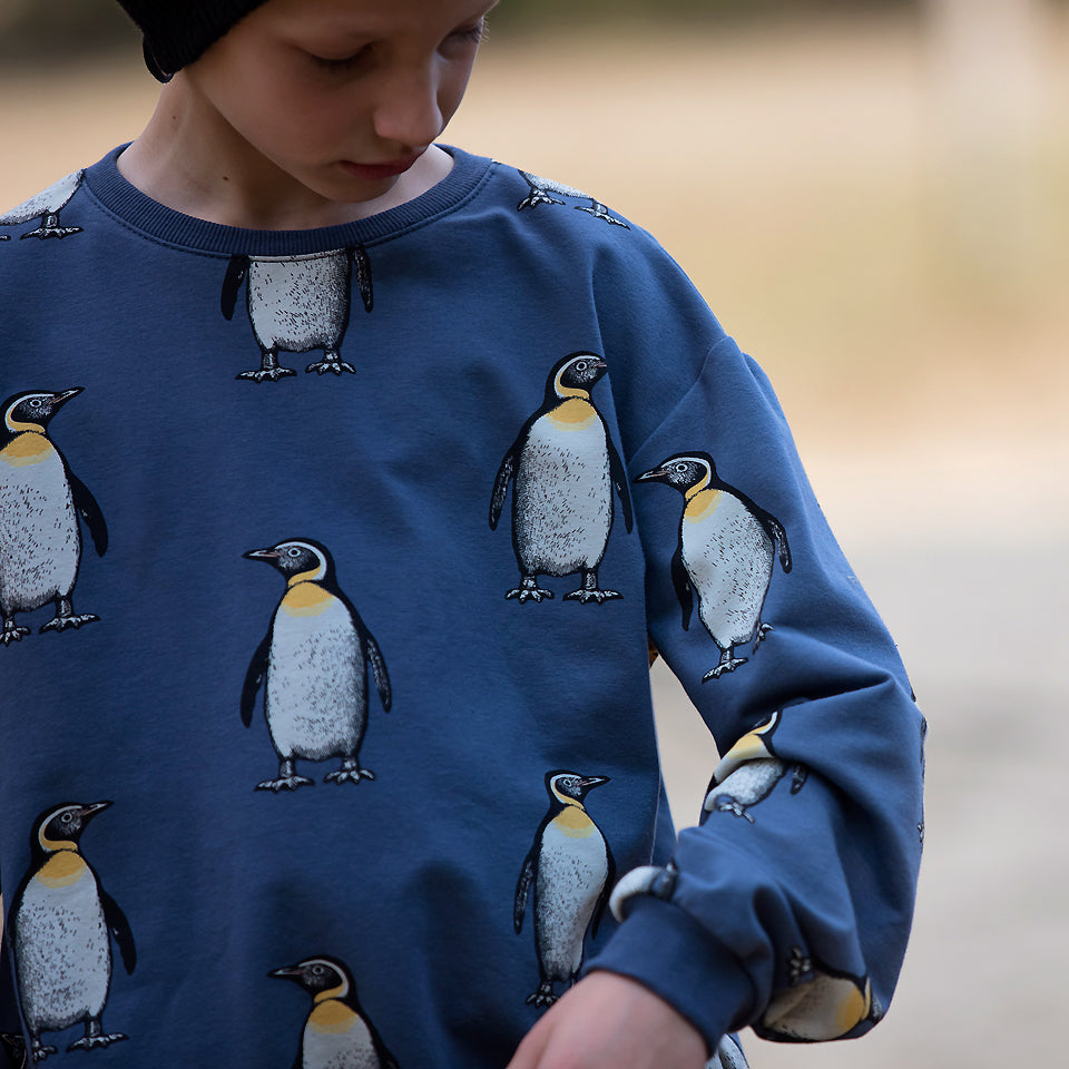 Penguins, French terry, Diver blue, felpa