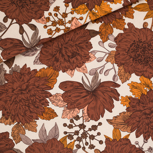 Pivoines, Gris pêche amande, Gabardine en toile de coton