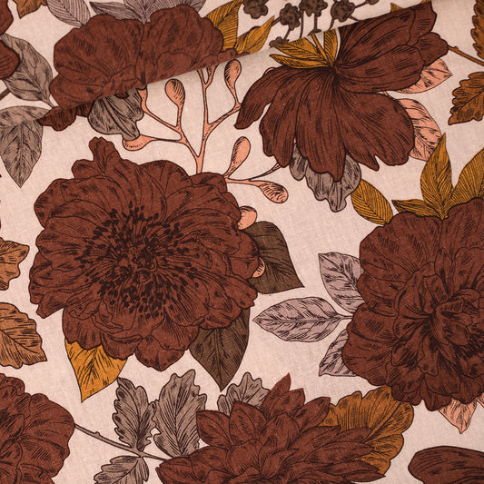 Peonies, Almond peach gray, Linen and viscose