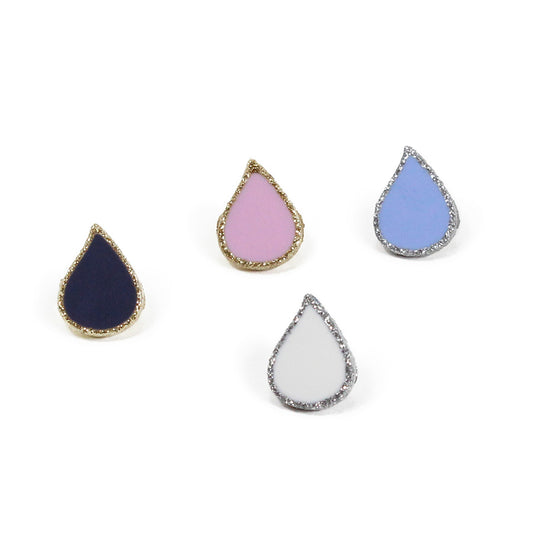 White drop button, silver edge - various colors