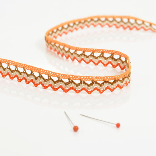 Orange and brown multicolor bobbin lace