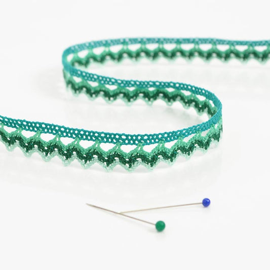 Green and turquoise multicolored lace