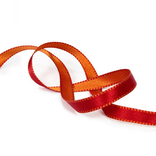 Two-tone red and orange satin ribbon