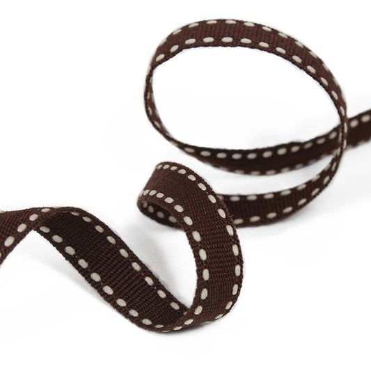 Chocolate grosgrain ribbon with stitching