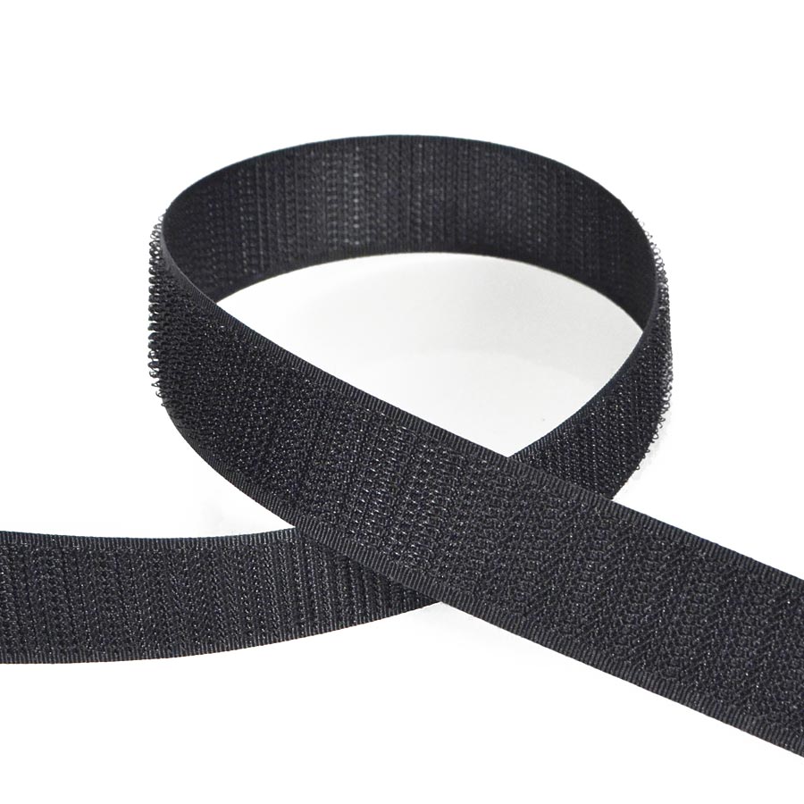 Nastro velcro nero, asola e uncino