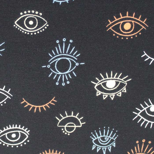 Fine serie 90cm, Eye see you, Nero, Jersey di Cotone