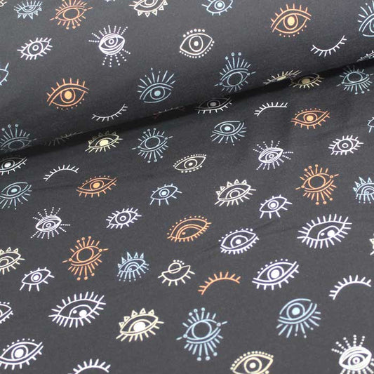 Fine serie 90cm, Eye see you, Nero, Jersey di Cotone