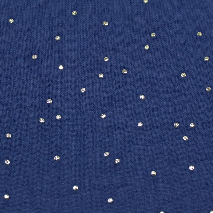 Doppia garza goffrata unito Blu Indigo - Pois dorati