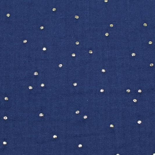 Doppia garza goffrata unito Blu Indigo - Pois dorati