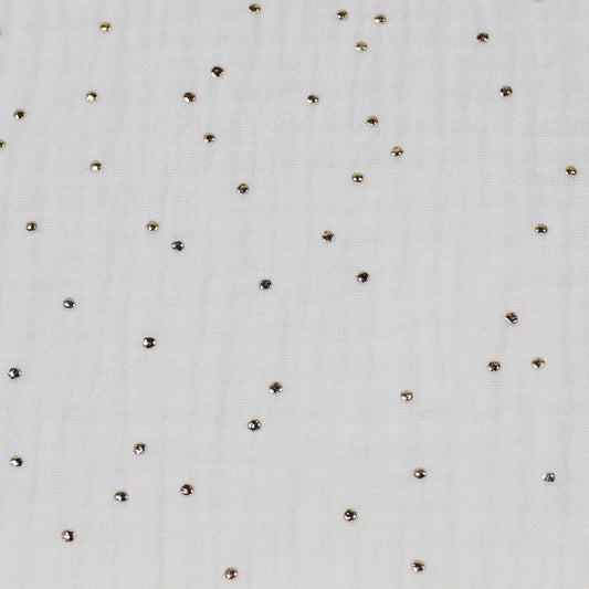 Double embossed gauze plain Ecru - Golden polka dots