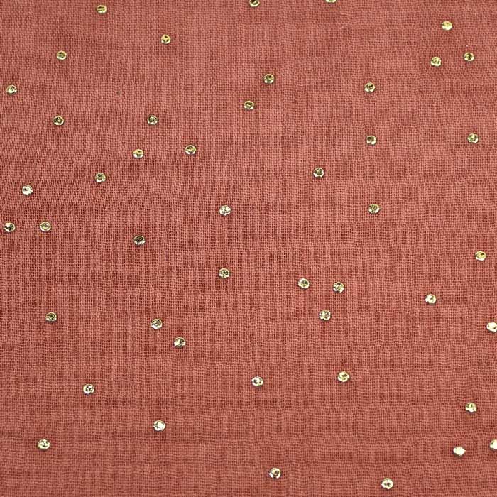 Doppia garza goffrata unito Marsala - Pois dorati