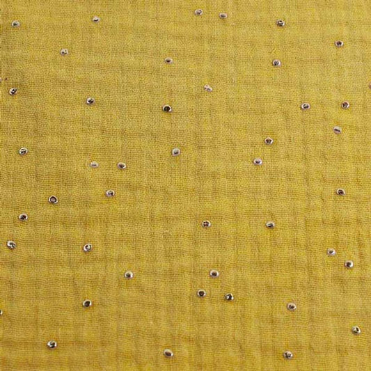 Doppia garza goffrata unito Senape - Pois dorati