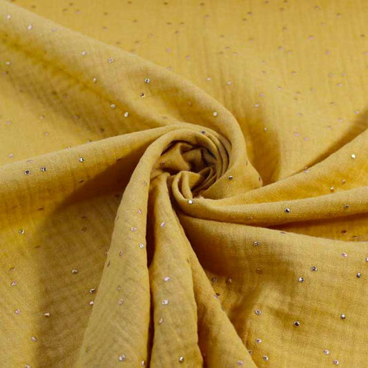 Doppia garza goffrata unito Senape - Pois dorati