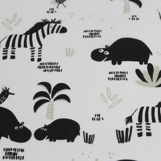 Fat quarter, Hipzoo blanc, coton français