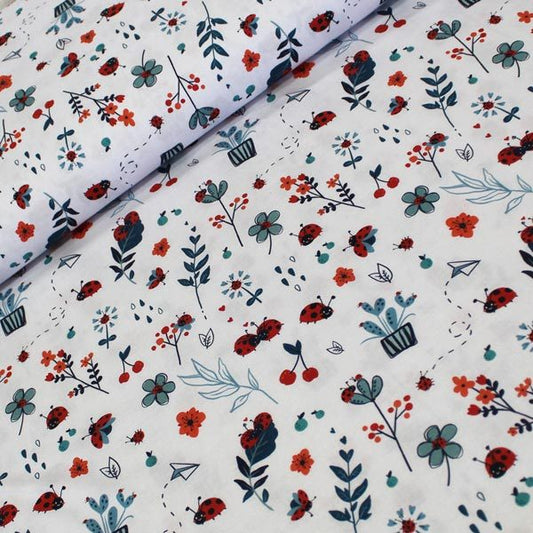 Ladybug, bianco azzurrino, cretonne