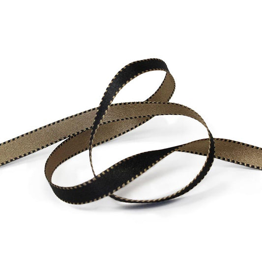 Two-tone black and beige satin ribbon