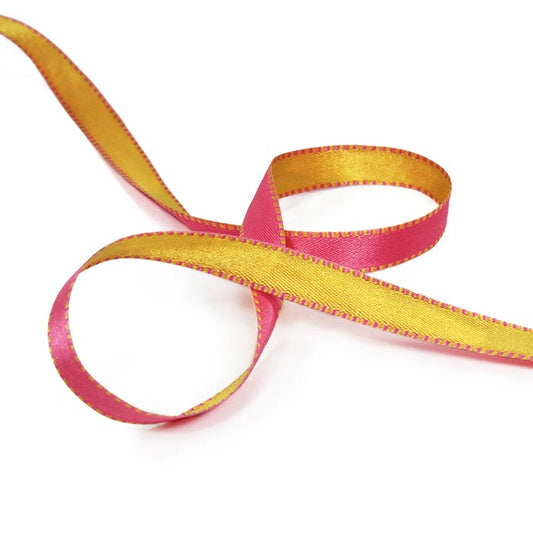 Two-tone pink and yellow satin ribbon
