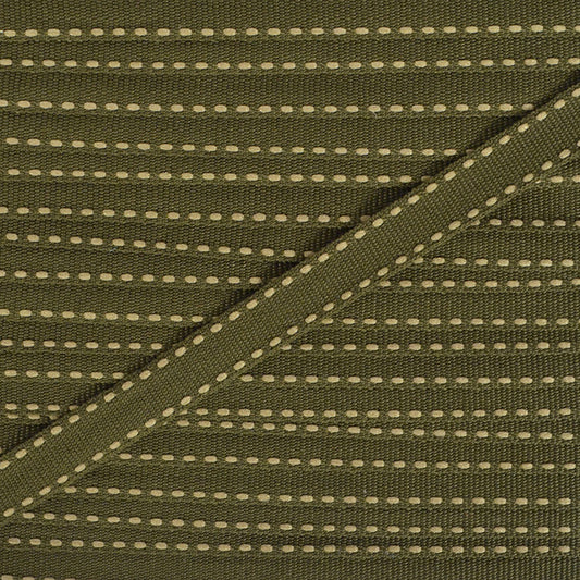 Khaki green grosgrain ribbon with topstitch