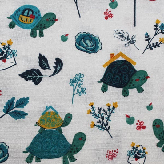 Fat quarter, Turtle, bianco verdino, cretonne