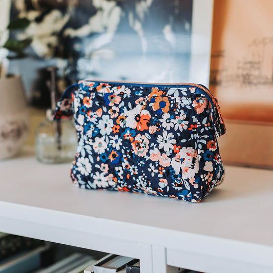 Flower Joy, Oceana Blue, Gabardine in tela di cotone