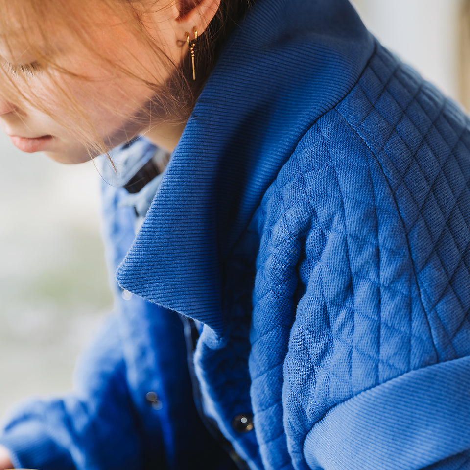 Quilted Piqué Knit, Surf The Web Blue, Trapunta misto cotone