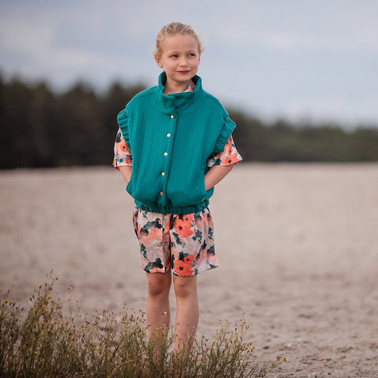 Quilted Knit, Teal Green, Trapunta misto cotone