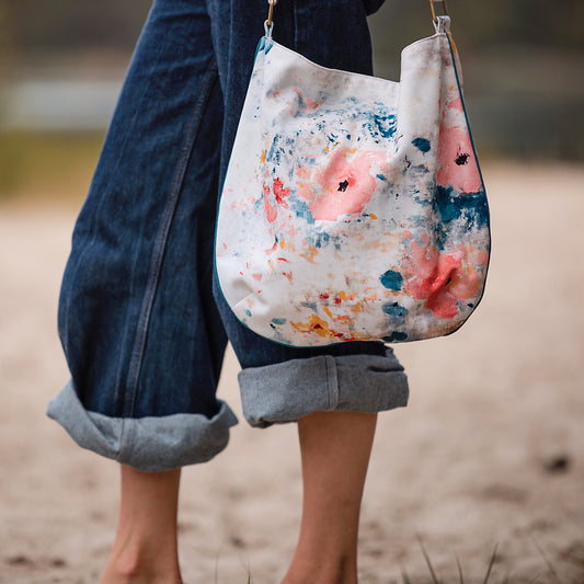 Roses on Canvas, Light gray, Gabardine in tela di cotone