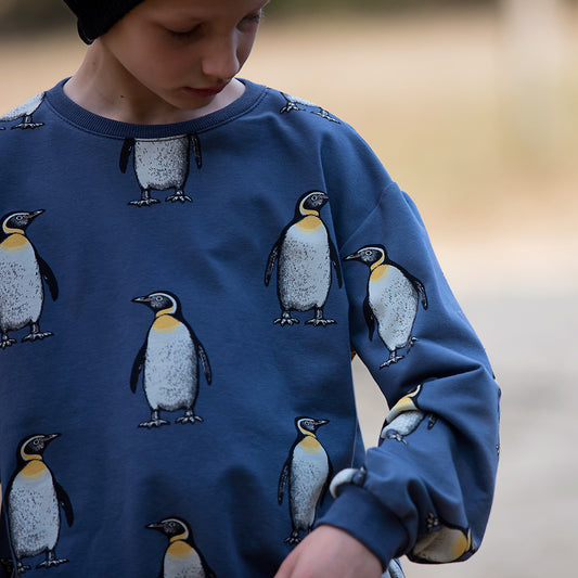 Penguins, French terry, Diver blue, felpa