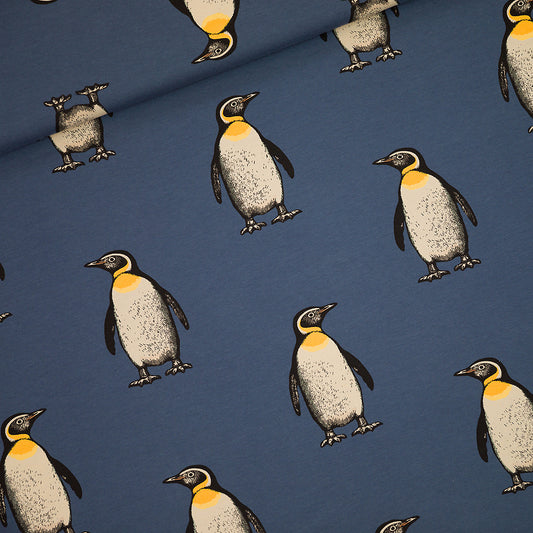 Penguins, French terry, Diver blue, felpa