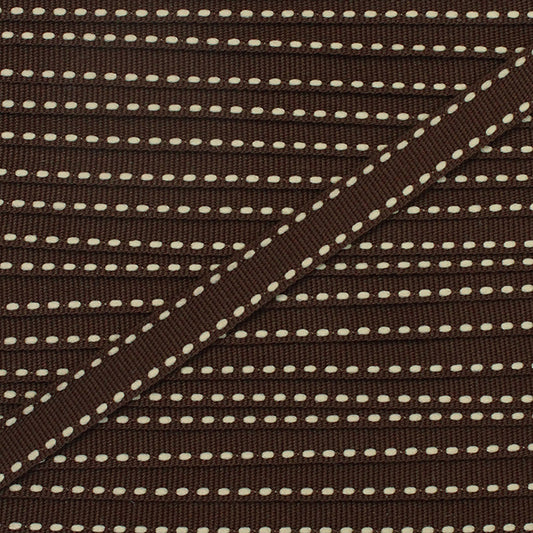 Ruban gros grain chocolat avec surpiqûres