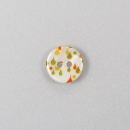 Bouton nacre, gouttes vertes, 11 mm