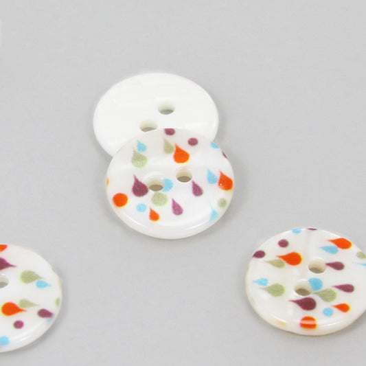 Bouton nacre, gouttes violettes, 15 mm