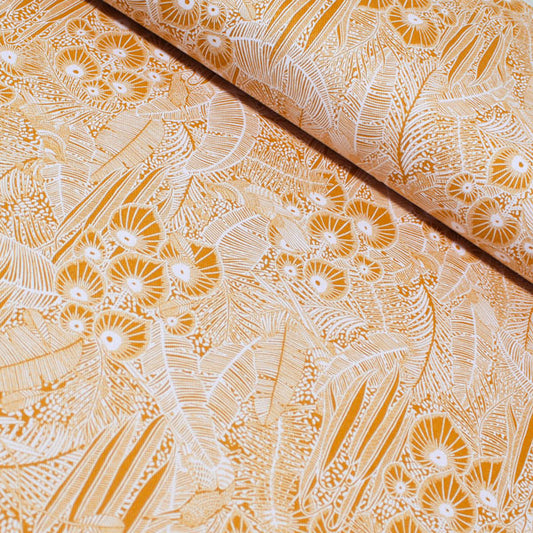 Chanson du Feuillage, Jaune Ambré, Gabardine en Toile de Coton