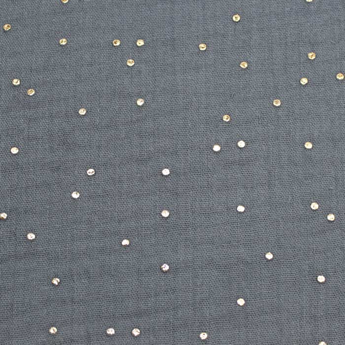 Double gaze gaufrée unie Gris - Pois dorés