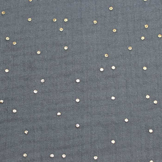 Doppia garza goffrata unito Gris - Pois dorati