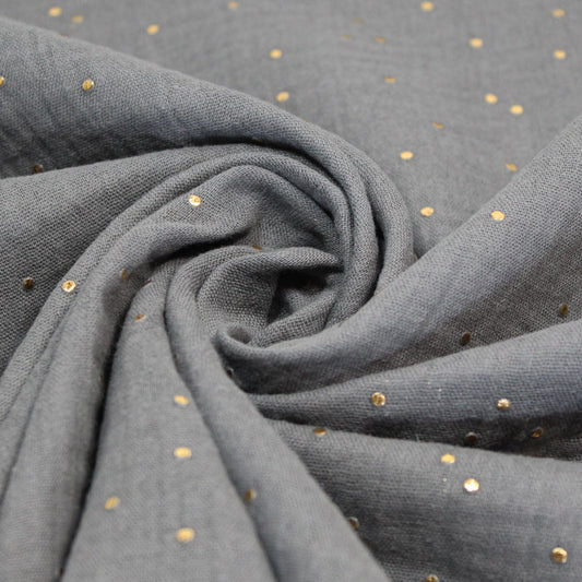 Doppia garza goffrata unito Gris - Pois dorati
