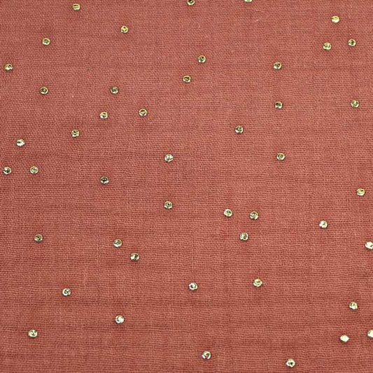 Doppia garza goffrata unito Marsala - Pois dorati