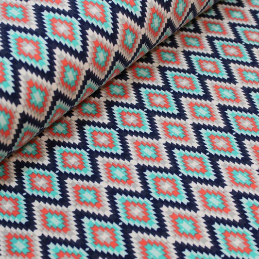 Kilim, Corail et Menthe, Jersey de Coton