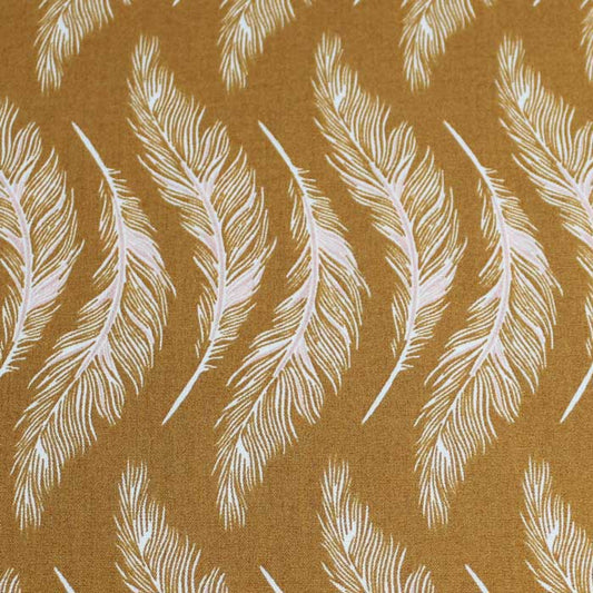 Fat quarter, Plumes, Moutarde piquante, Coton américain